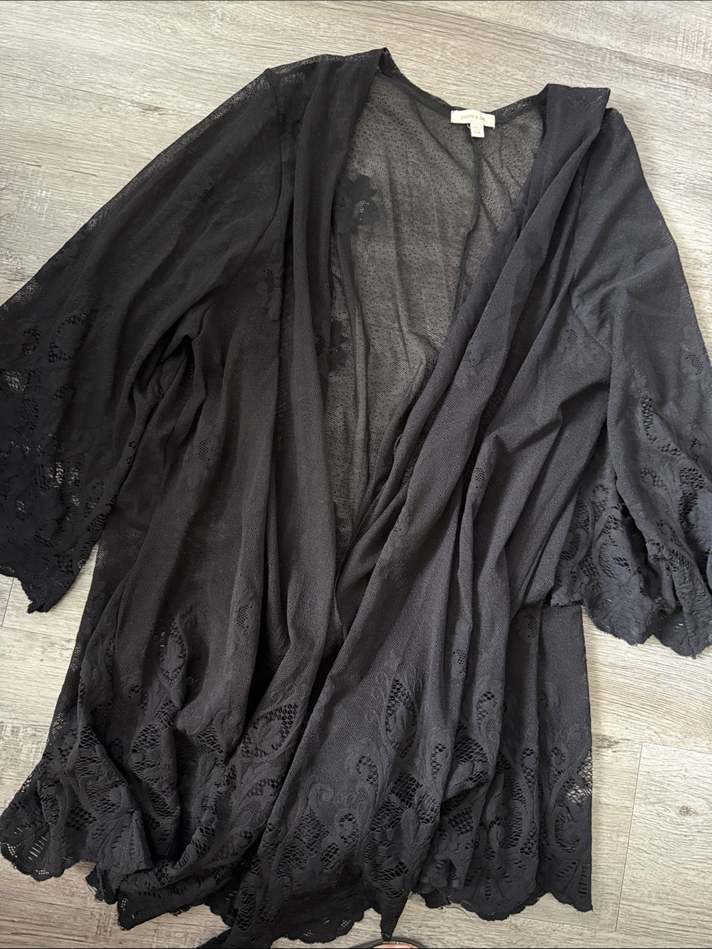 paper tee Black Lace-Trim Open Cardigan